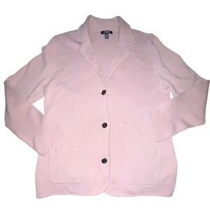 Chaps Size XXL Womens Knit Blazer Pink 3‎ Button Office Business Comfort Casual